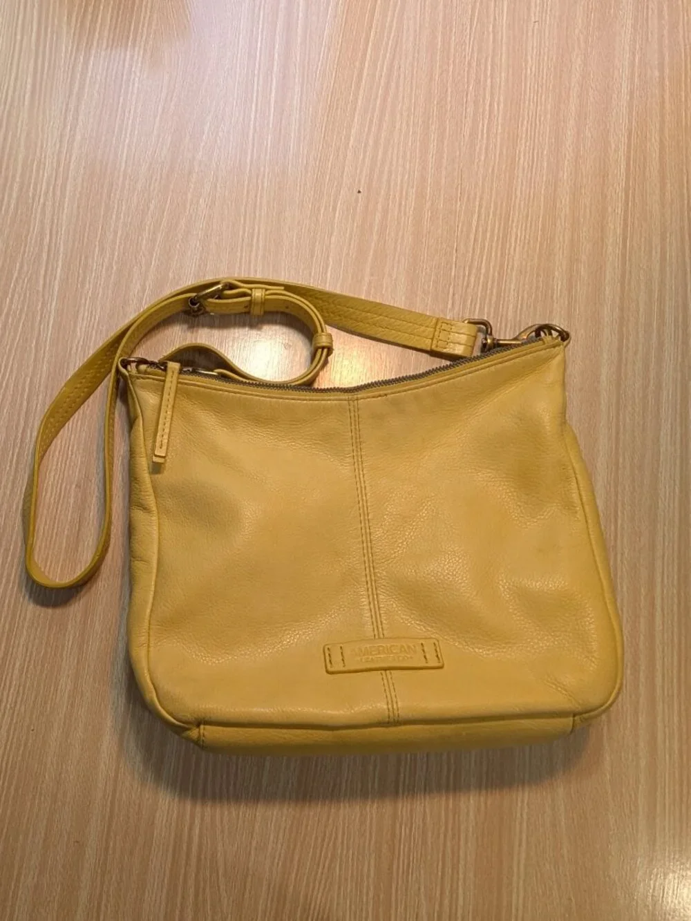 American Leather Co. Yellow Leather Crossbody Hobo Bag